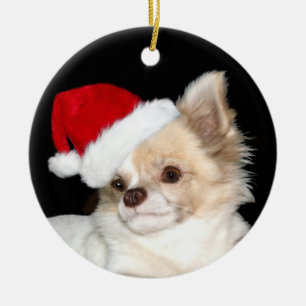 Weihnachtslanghaarige Chihuahua Keramikornament