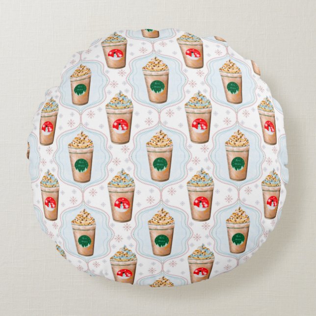 Weihnachtslatte Ogee Snowflake Muster Rundes Kissen (Vorderseite)