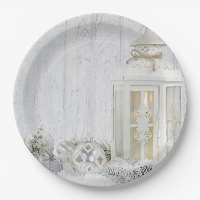 Weihnachtslattern mit Ornamenten Pappteller (Vorderseite)