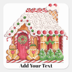 Weihnachtslebkuchen-Haus-Aufkleber Quadratischer Aufkleber