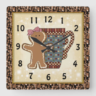 Weihnachtslebkuchen-Kaffeeuhr Quadratische Wanduhr