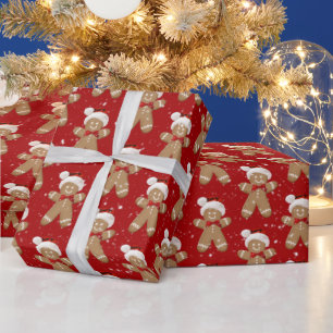 Weihnachtslebkuchenmänner in Schneeflocken Geschenkpapier