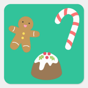 Weihnachtsleckereien - Lebkuchenmann, Süßigkeiten, Quadratischer Aufkleber