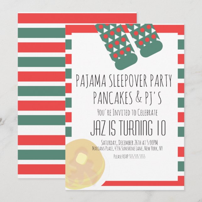 Weihnachtsleepover Pajamas Pancakes Geburtstag Einladung (Vorne/Hinten)