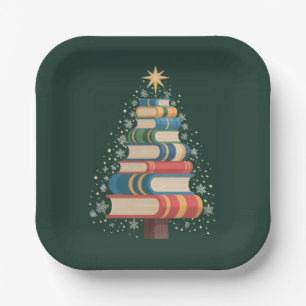 Weihnachtslehrer Bücher Baum Xmas Leseferien Pappteller