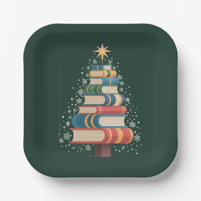 Weihnachtslehrer Bücher Tree Xmas Reading Holiday Pappteller (Vorderseite)