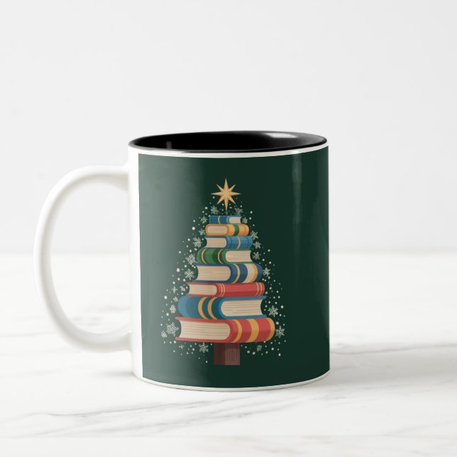 Weihnachtslehrer Bücher Tree Xmas Reading Holiday Zweifarbige Tasse (Links)