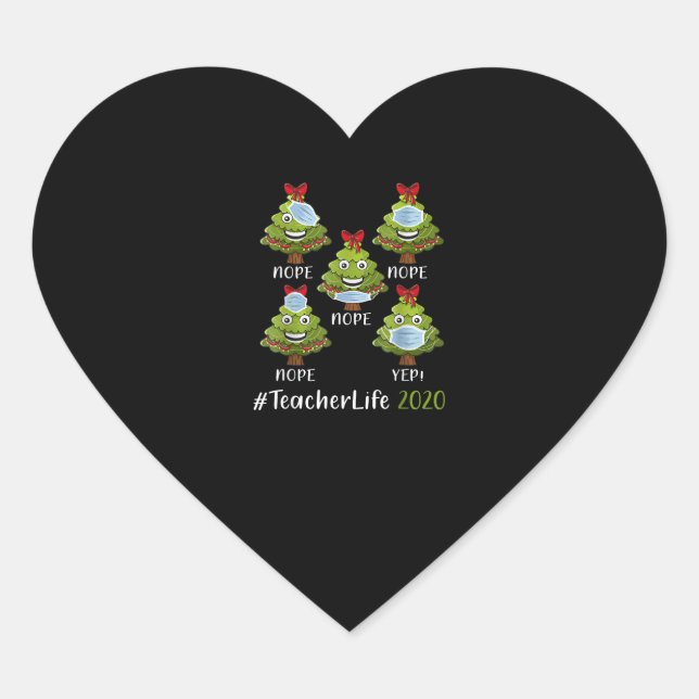 Weihnachtslehrer Leben 2020 Tree Wearing Maske Ges Herz-Aufkleber (Vorderseite)