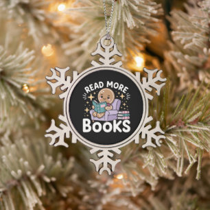 Weihnachtslehrer Lesen Sie mehr Bücher Funny Schneeflocken Zinn-Ornament