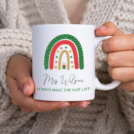 Weihnachtslehrer Rainbow Nice List Kaffeetasse