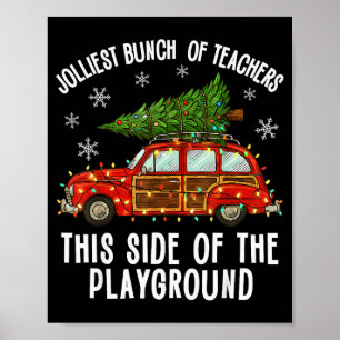 Weihnachtslehrer-Squad Festliche Auto Baum Lichter Poster
