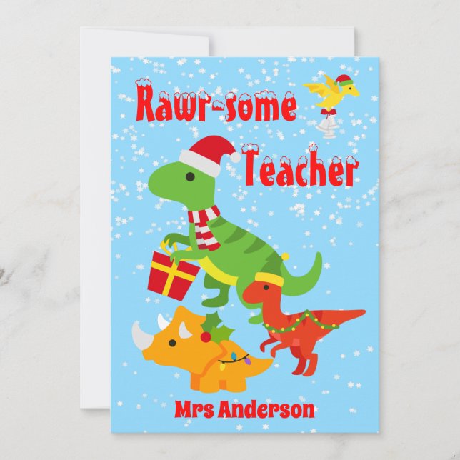 Weihnachtslehrer Wertschätzung Kinder Dinosaurier  Feiertagskarte (Vorderseite)