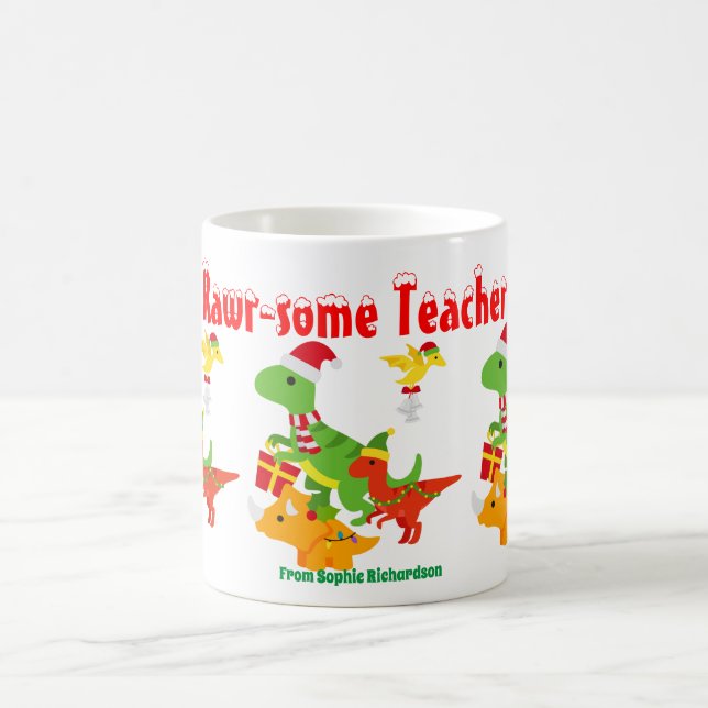 Weihnachtslehrer Wertschätzung Kinder Dinosaurier Kaffeetasse (Mittel)
