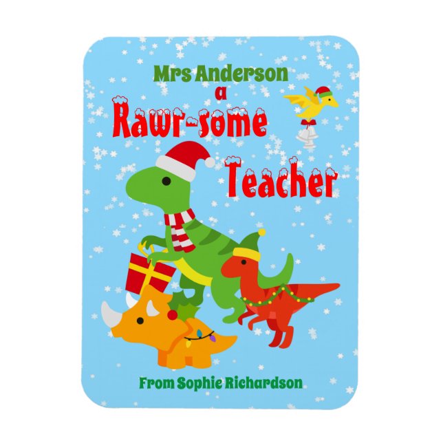 Weihnachtslehrer Wertschätzung Kinder Dinosaurier Magnet (Vertikal)