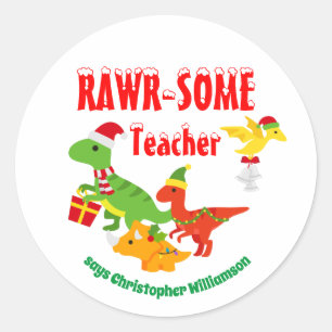 Weihnachtslehrer Wertschätzung Kinder Dinosaurier  Runder Aufkleber