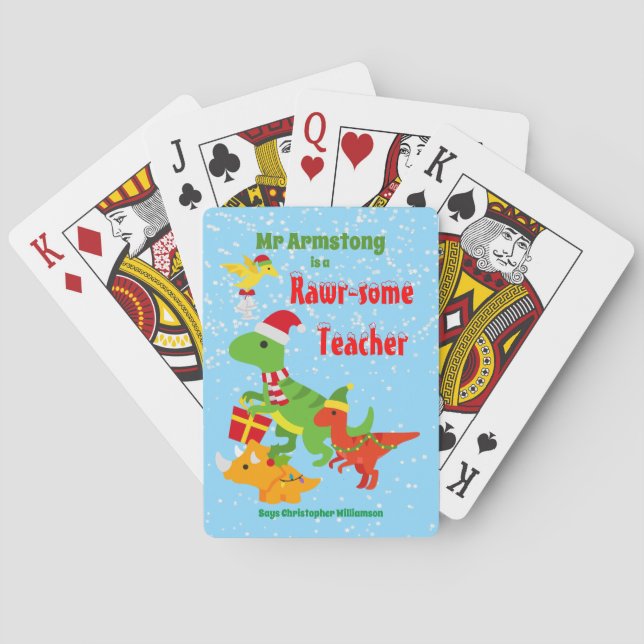 Weihnachtslehrer Wertschätzung Kinder Dinosaurier Spielkarten (Rückseite)