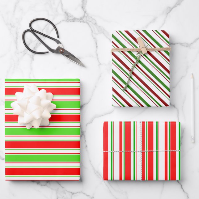 Weihnachtsleinen rot, weiß, grün gefärbt geschenkpapier set (Vorderseite)