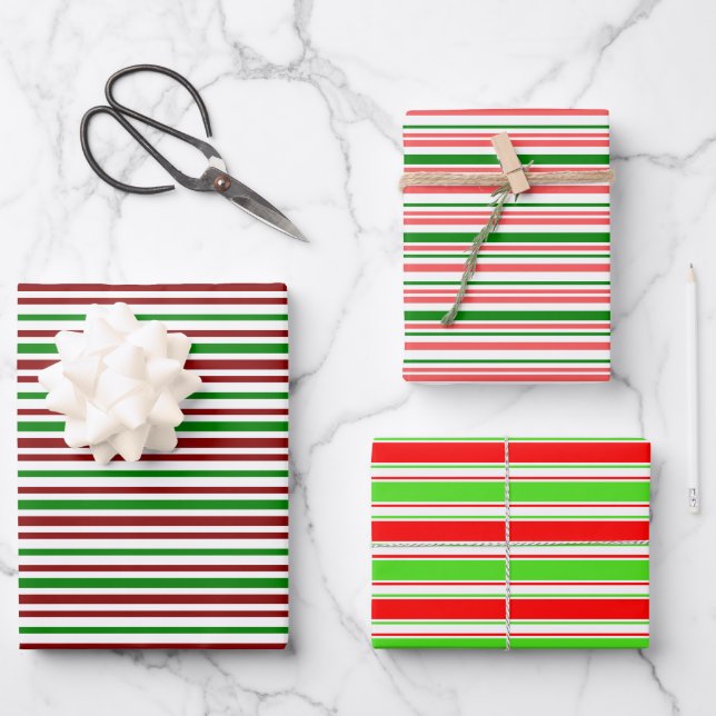 Weihnachtsleinen rot, weiß, grün gefärbt geschenkpapier set (Vorderseite)