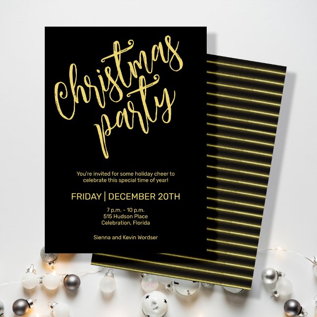 Weihnachtsleinen, schwarz und goldgelb, Party Einladung (Von Creator hochgeladen)