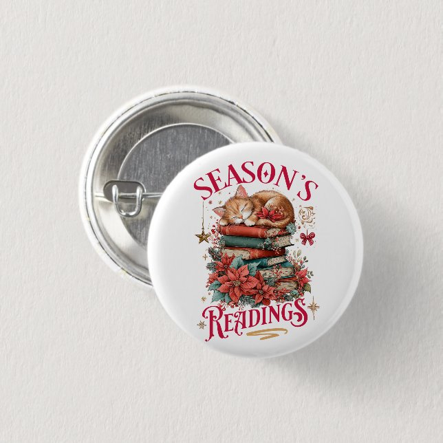 Weihnachtslektüre Kuschel-Kätzchen  Button (Vorne & Hinten)