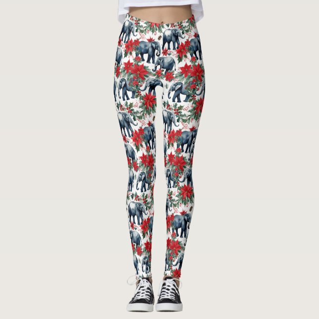 Weihnachtslephären mit Poinsettias Leggings (Vorderseite)