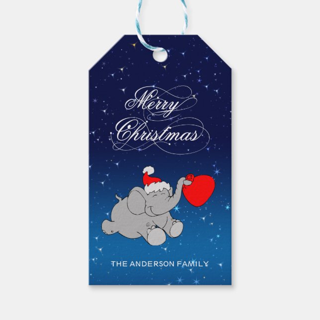 Weihnachtslephon mit Geschenken Geschenkanhänger (Vorderseite)