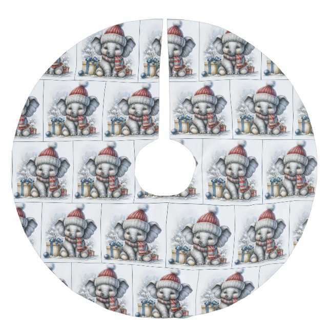 Weihnachtslephon mit Geschenken Polyester Weihnachtsbaumdecke (Vorderseite)