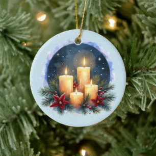 Weihnachtsleuchte mit Poinsettias Keramik Ornament