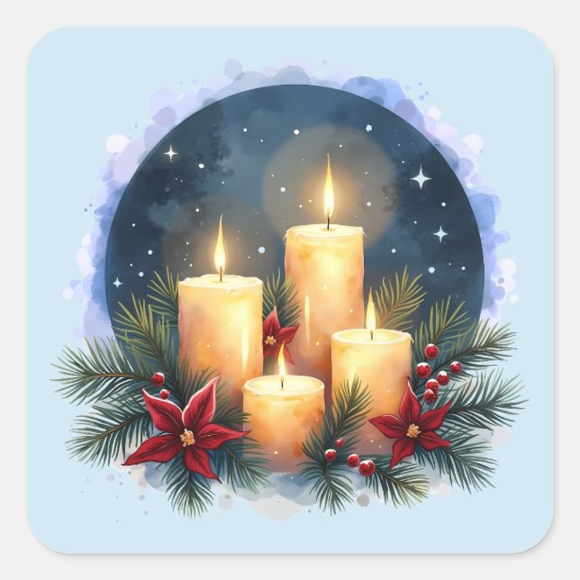 Weihnachtsleuchte mit Poinsettias Quadratischer Aufkleber (Vorderseite)