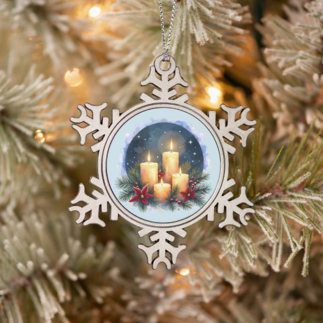 Weihnachtsleuchte mit Poinsettias Schneeflocken Zinn-Ornament (Baum)