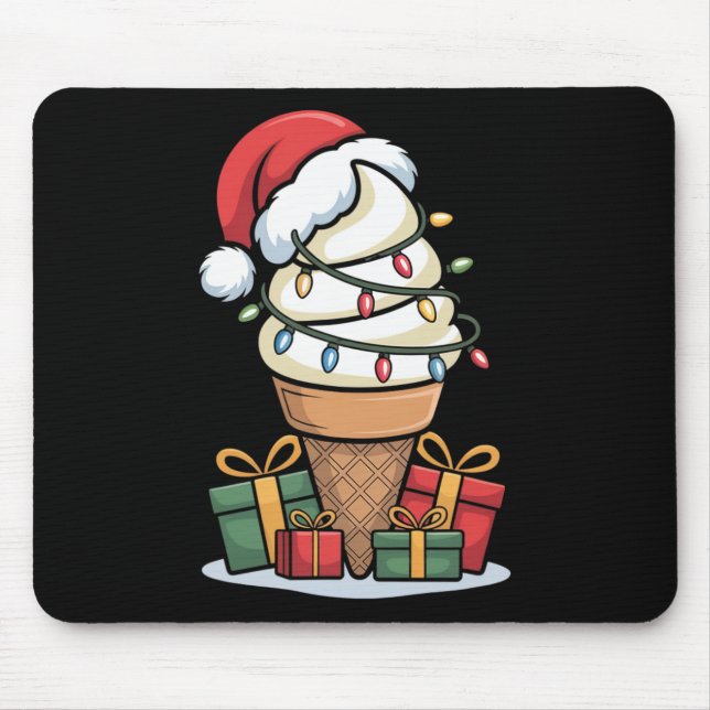 Weihnachtsleuchten Eiscreme mit Weihnachtsmannmütz Mousepad (Vorne)