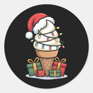 Weihnachtsleuchten Eiscreme mit Weihnachtsmannmütz Runder Aufkleber