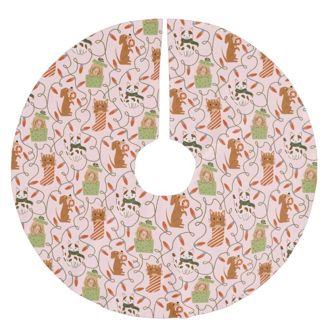 Weihnachtsleuchten für Katzen Rosa Polyester Weihnachtsbaumdecke (Vorderseite)