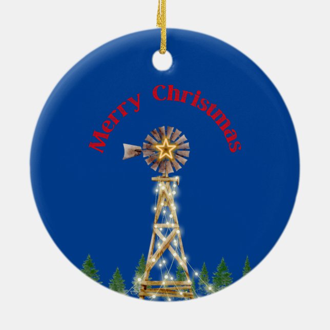 Weihnachtsleuchten in Windmühle Keramik Ornament (Hinten)