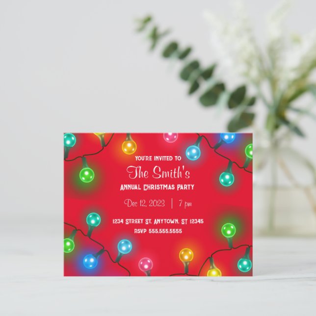 Weihnachtsleuchten-Party Einladung Postkarte (Stehend Vorderseite)