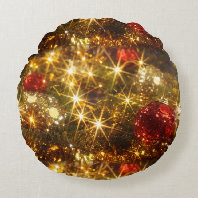 Weihnachtsleuchten rot und goldenes Kissen (Vorderseite)