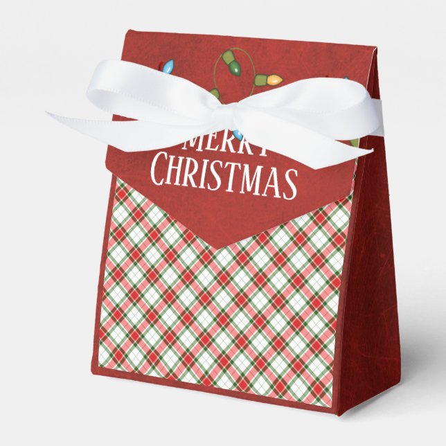 Weihnachtsleuchten und rot-grün kariert geschenkschachtel (Vorderseite)