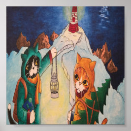 WeihnachtsLeuchtturm bei Nachtkatzen Poster