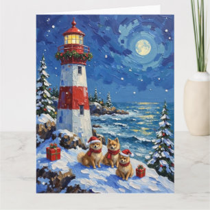 Weihnachtsleuchtturm-Feiertag der Pomeranian Karte