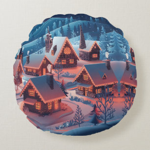 Weihnachtslicht dekoriert Schneebedeckte Village H Rundes Kissen