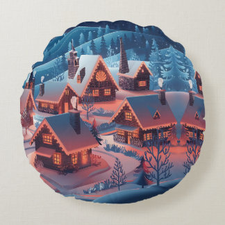 Weihnachtslicht dekoriert Schneebedeckte Village H Rundes Kissen