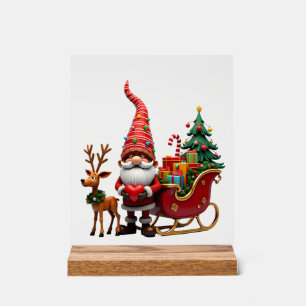 Weihnachtslicht-Gnom Weihnachtsmann auf Schlitten Acrylschild