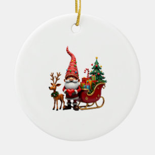 Weihnachtslicht-Gnom Weihnachtsmann auf Schlitten  Keramik Ornament