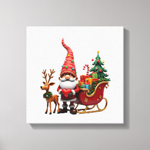 Weihnachtslicht-Gnom Weihnachtsmann auf Schlitten Leinwanddruck