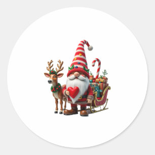 Weihnachtslicht-Gnom Weihnachtsmann auf Schlitten Runder Aufkleber