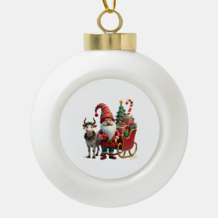 Weihnachtslicht-Gnom Weihnachtsmann fährt auf Schl Keramik Kugel-Ornament