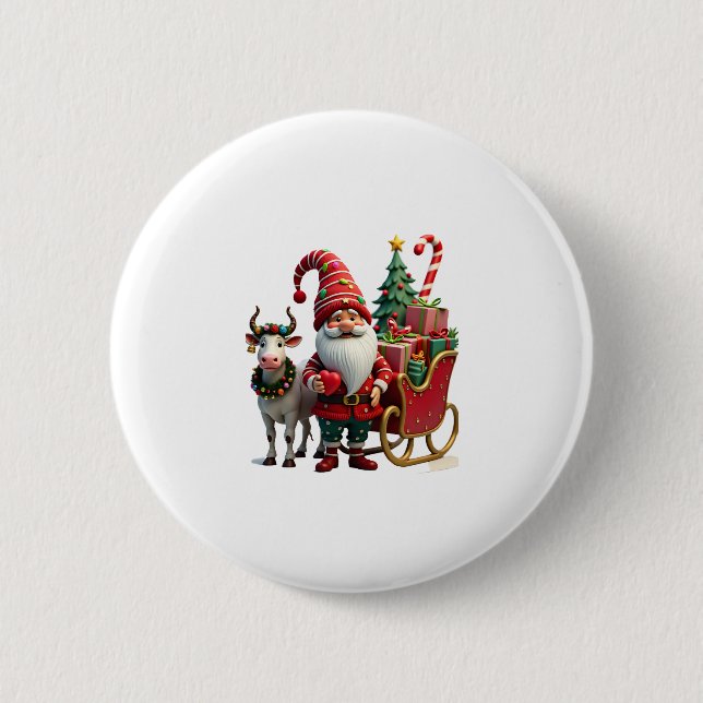 Weihnachtslicht-Gnom Weihnachtsmann reitet auf Sch Button (Vorderseite)