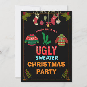 Weihnachtslicht-Hässlicher-Schwesterparty Schwarz  Einladung