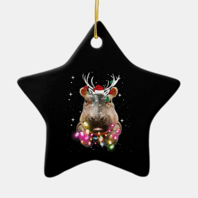 Weihnachtslicht Hippo Fiona Hippopotamus Lover Keramik Ornament (Vorne)