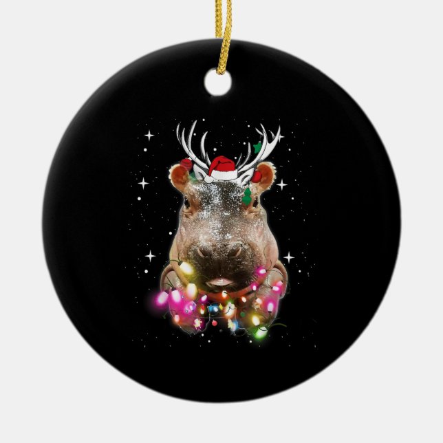 Weihnachtslicht Hippo Fiona Hippopotamus Lover Keramik Ornament (Vorne)